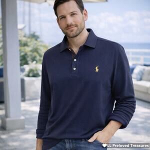Polo Ralph Lauren Navy Long Sleeve Polo Shirt XXL Classic Fit Pony